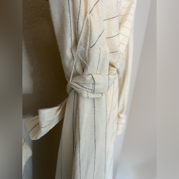 ZARA Basic Gold Button Linen Pinstripe Robe Midi Dress in Natural Cream XS - Picture 5 of 8